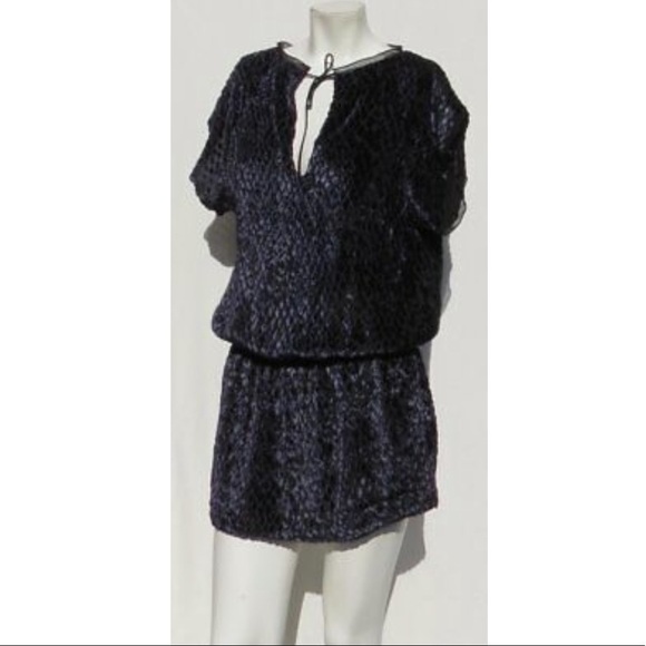 🆕 MODA INTERNATIONAL Victoria’s Secret Black Navy Burnout Velvet Tunic Dress - Picture 12 of 13